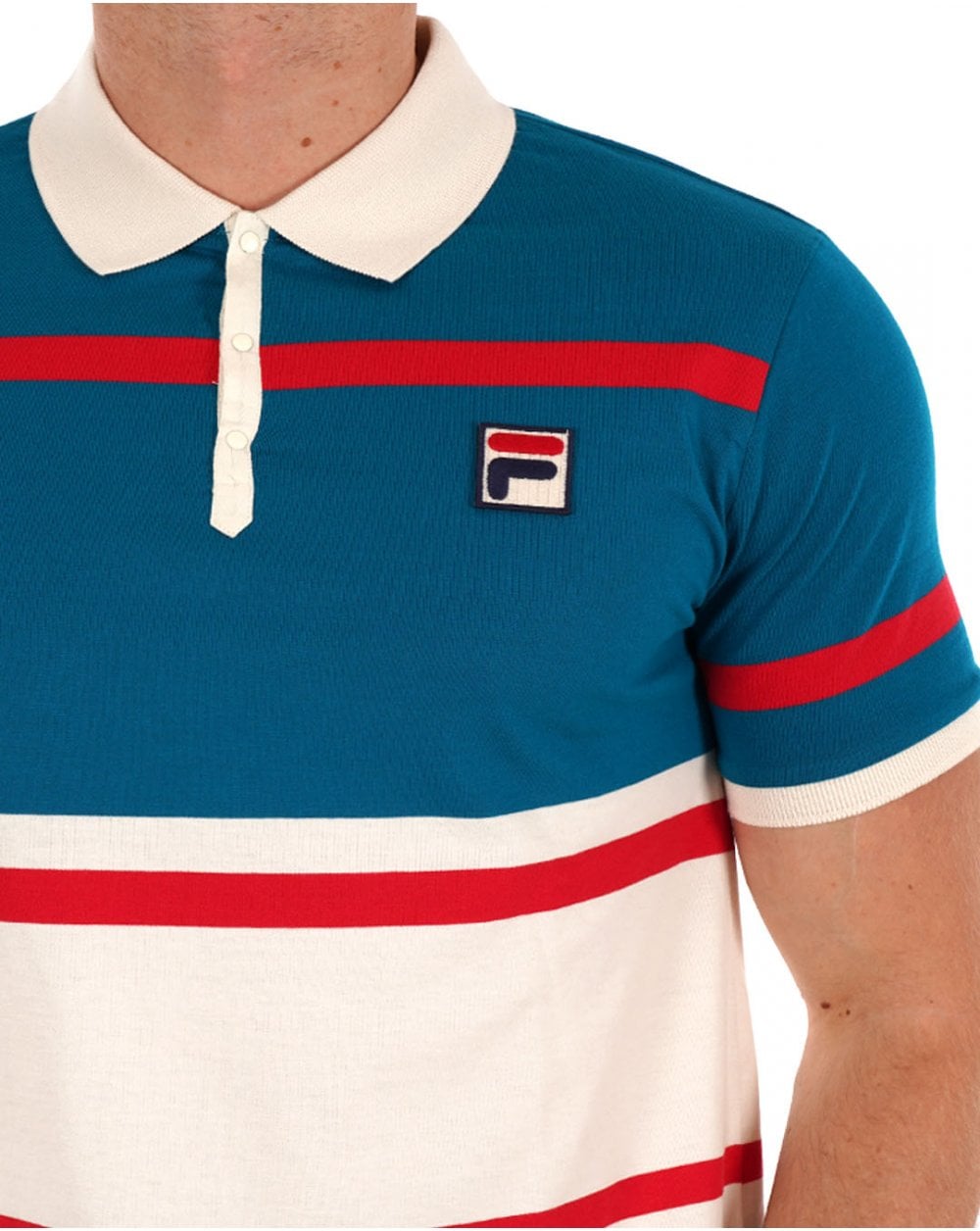 Fila Vintage Clarkson Polo Shirt Gardenia / Deep Lagoon / Red
