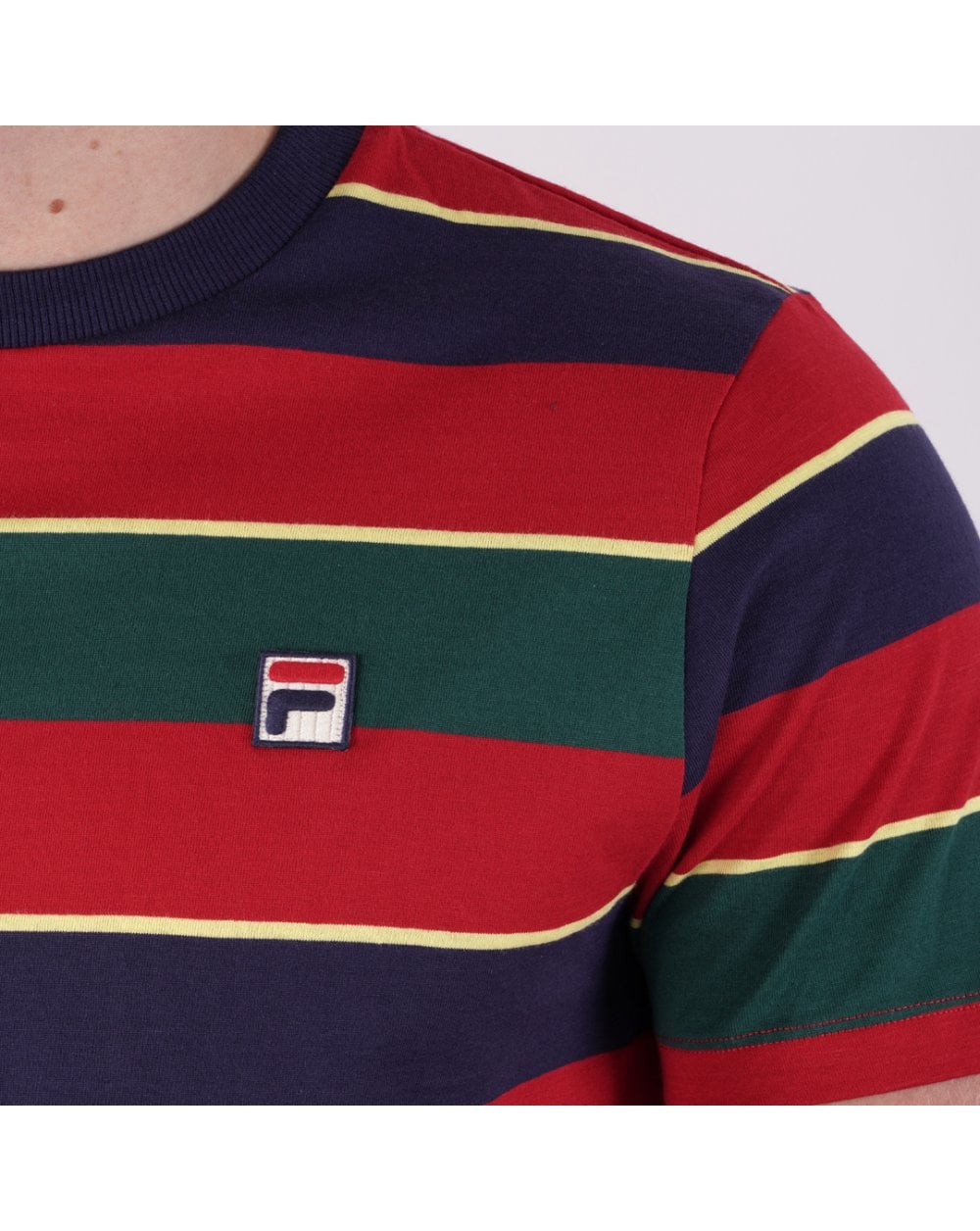 Fila Vintage Jaxon Stripe T Shirt Red/Navy/Green