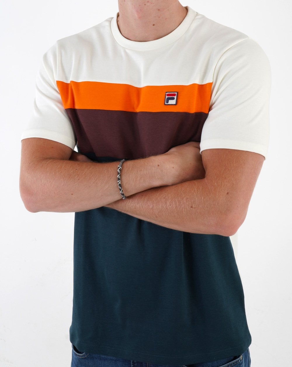 Fila Vintage Leary T Shirt Dark Teal/Brown/Off White
