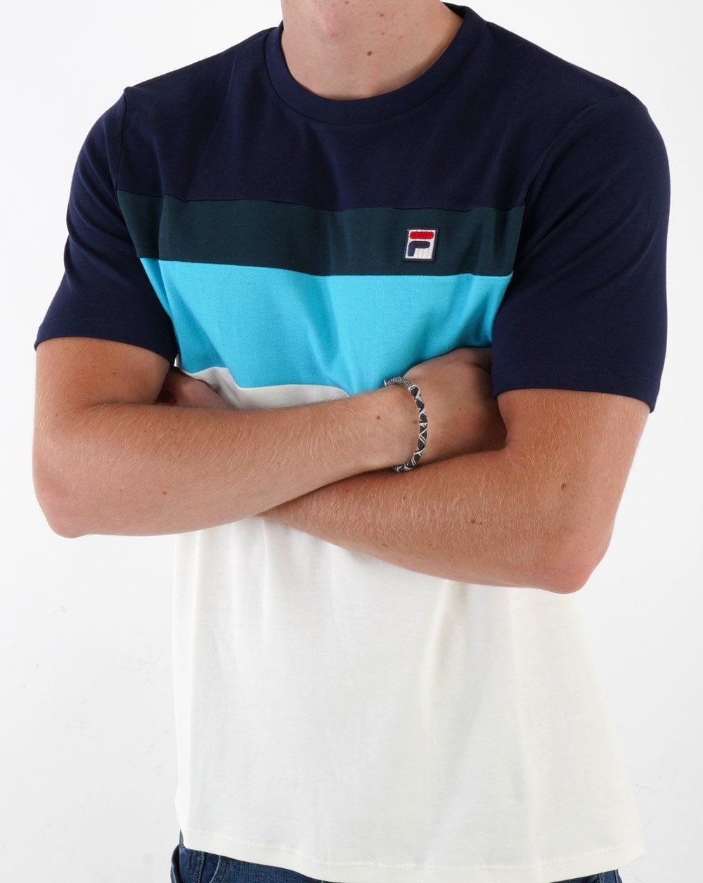 Fila Vintage Leary T Shirt Off White/Blue/Dark Teal