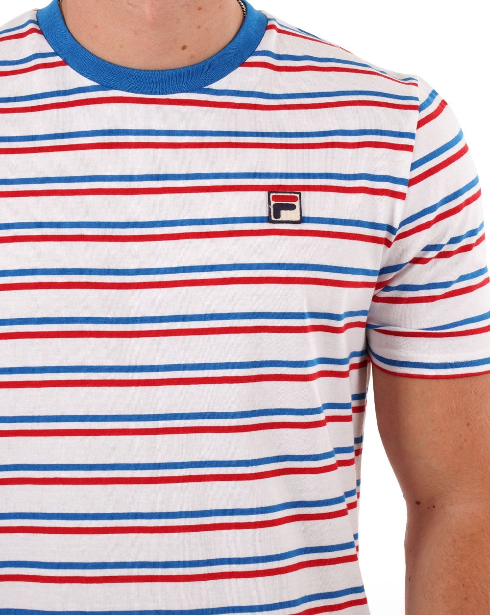Fila Vintage Multi Striped T Shirt White Blue Red
