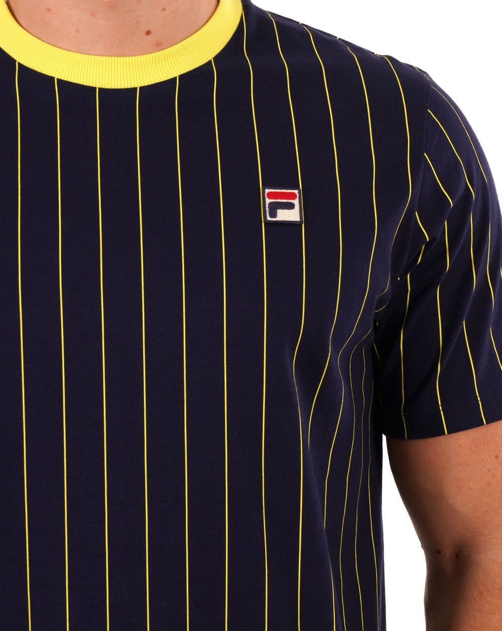 Fila Vintage Pinstripe T Shirt Navy/Yellow