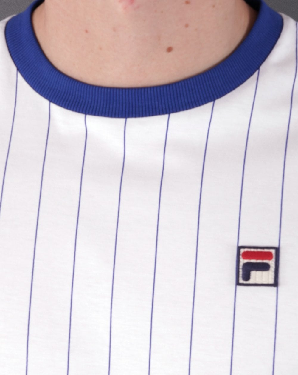 Fila Vintage Pinstripe T Shirt White/Royal Blue