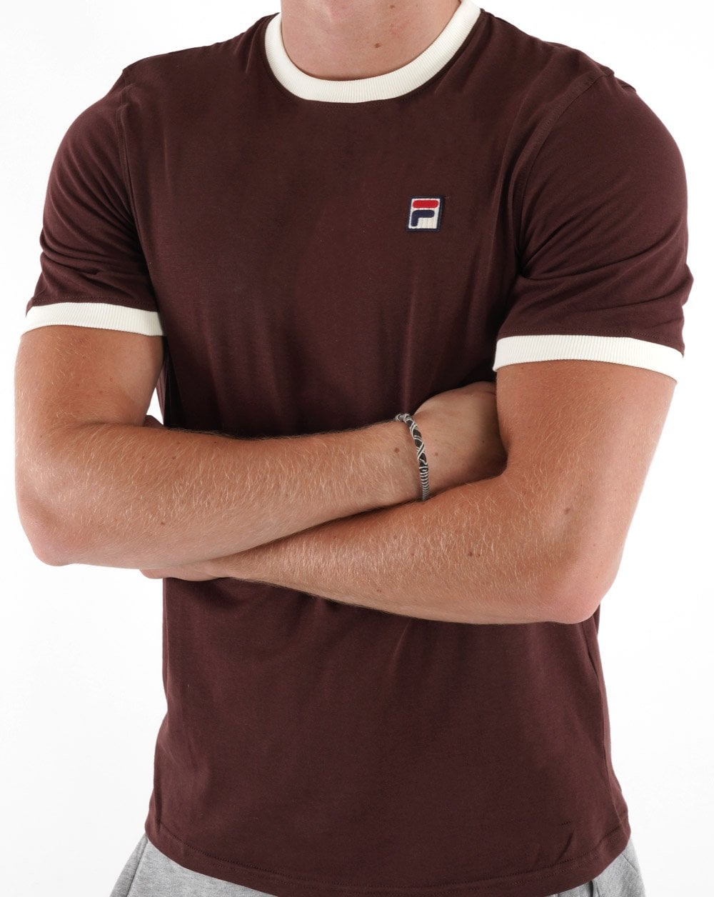 Fila Vintage Ringer T Shirt Brown/Off White