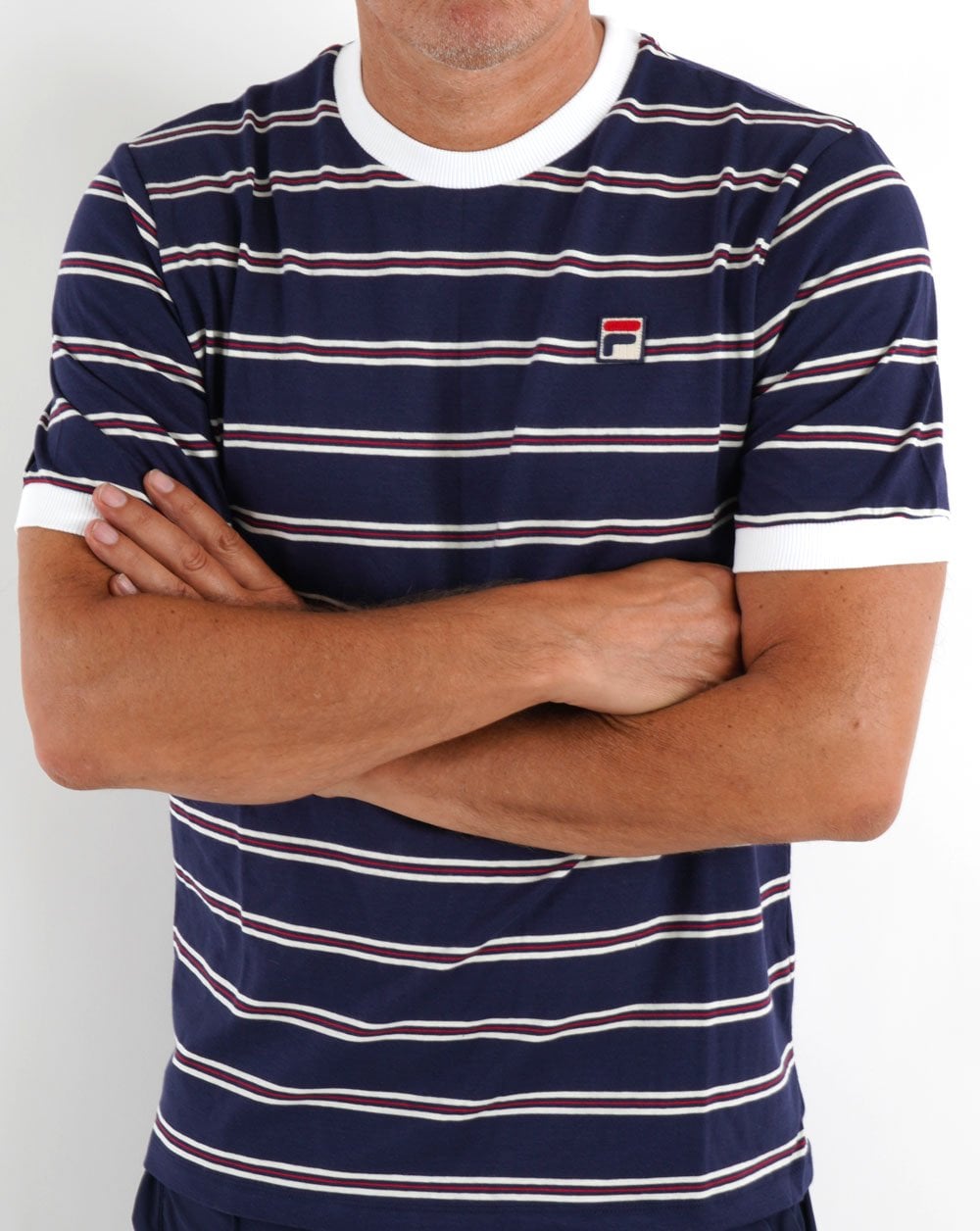Fila Vintage Santiago Striped T Shirt Navy/Off White