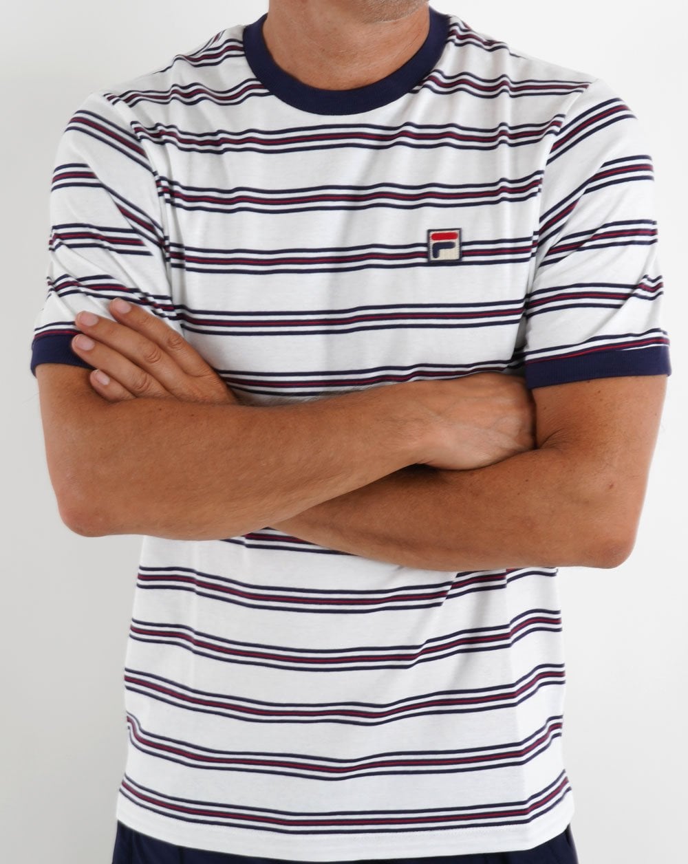 Fila Vintage Santiago Striped T Shirt White/Navy
