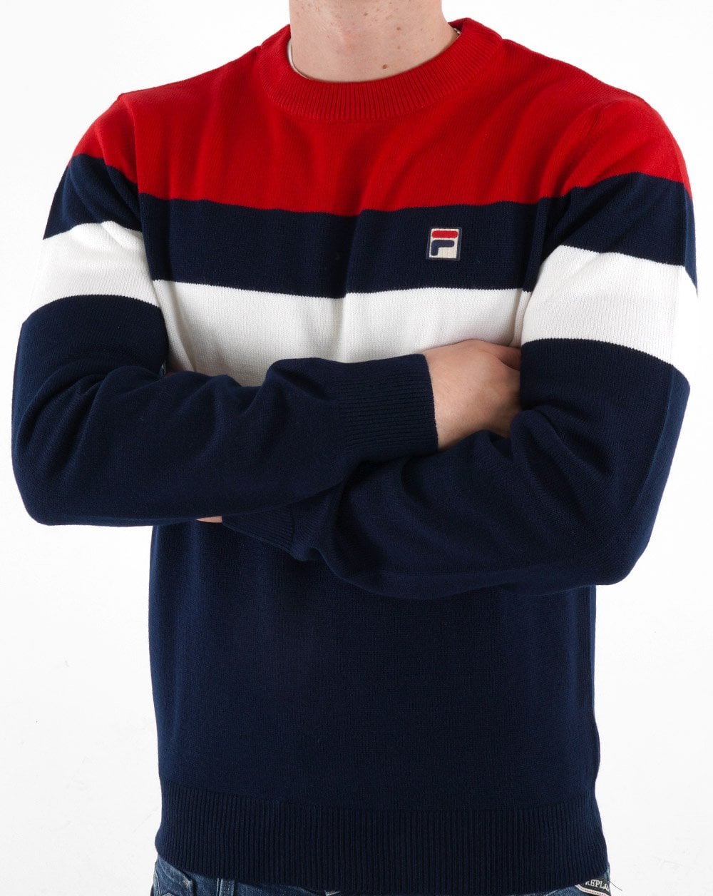Fila Vintage Striped Crew Knit Navy Red White
