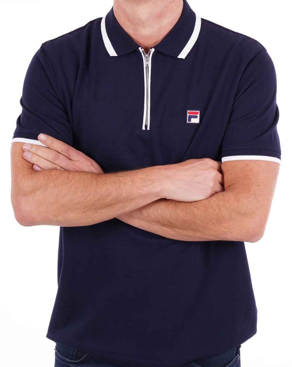 Fila Vintage Tipped Zip Polo Shirt Navy