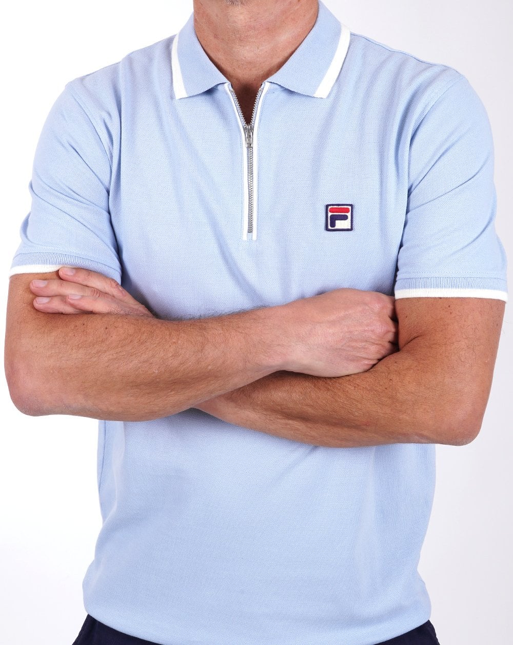 Fila Vintage Tipped Zip Polo Shirt Sky Blue