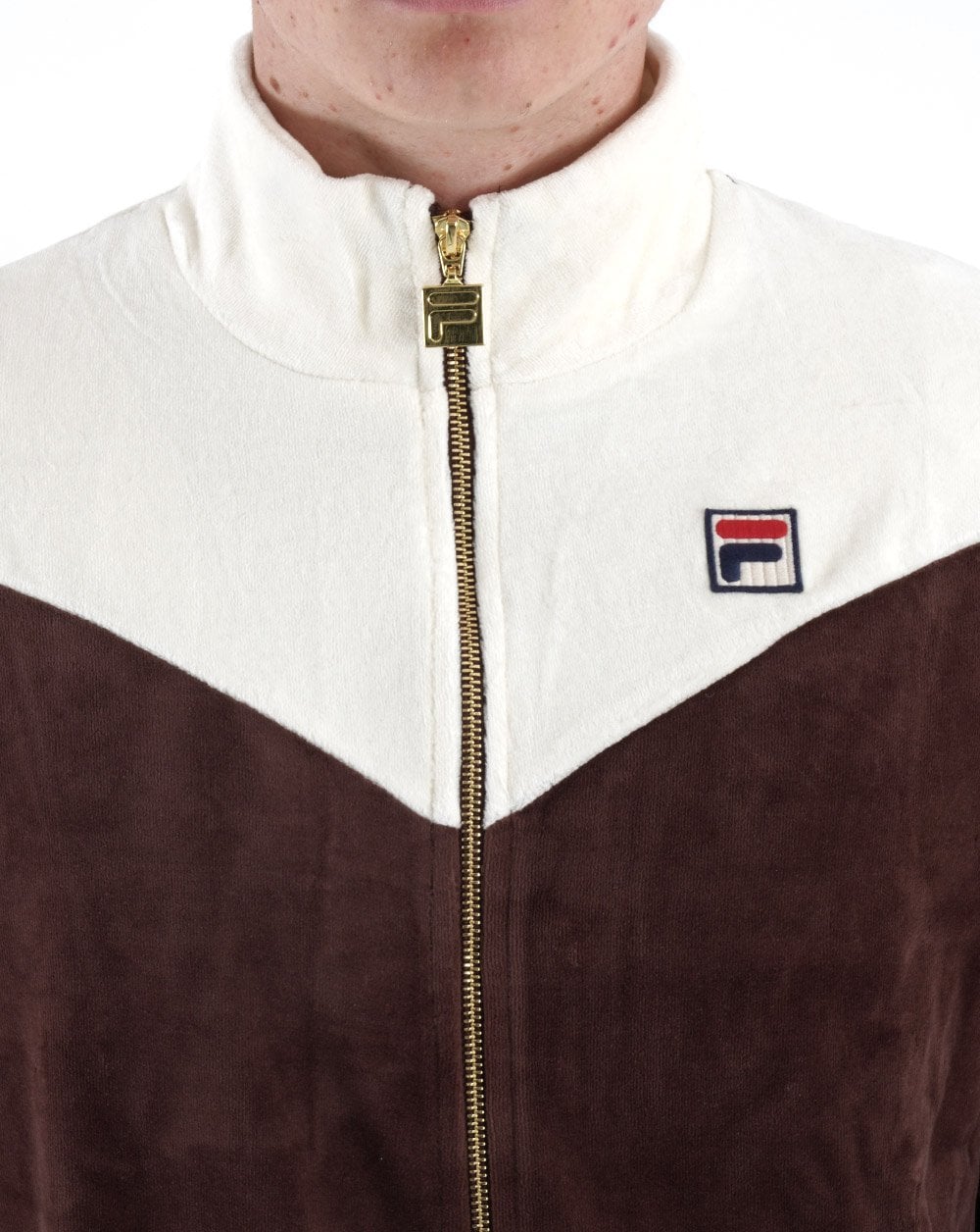 Fila Vintage V Velour Track Top Brown - Off White