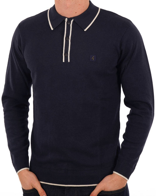 Gabicci Vintage Gabicci Vintage Lineker Knitted Polo Navy