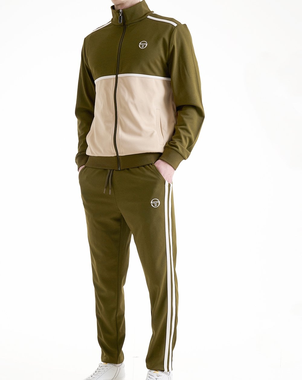 Sergio Tacchini 2 Stripe Track Pants Dark Olive White