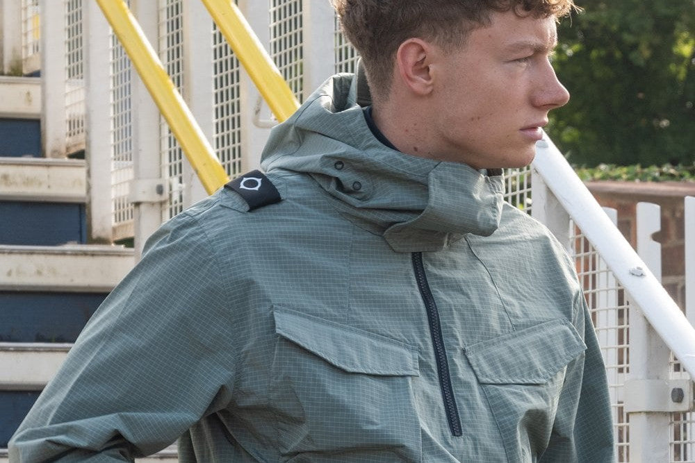 MA.STRUM Nylon Grid Smock in Loden Forest Green