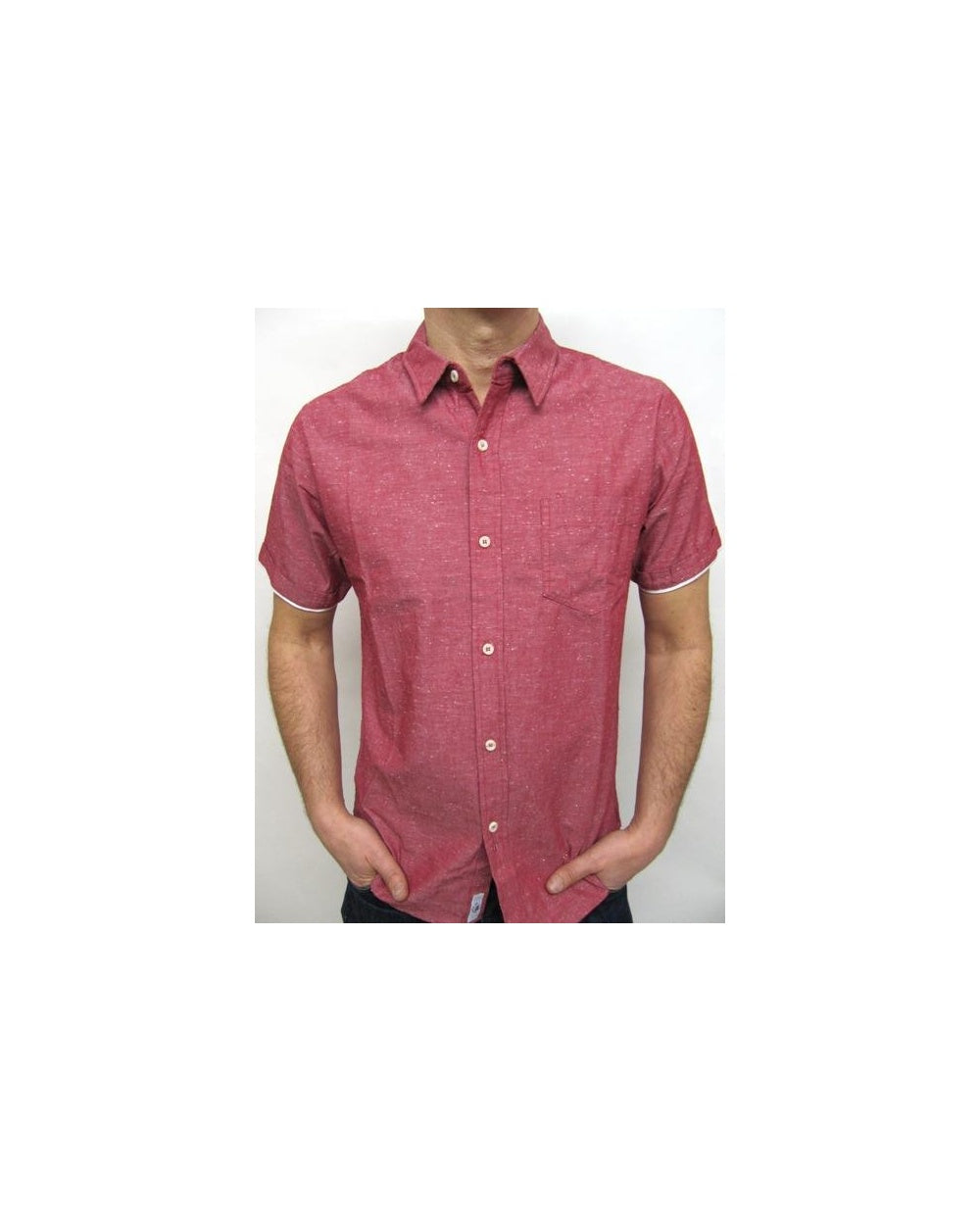 Bellfield Short Sleeve Chambray Shirt Red