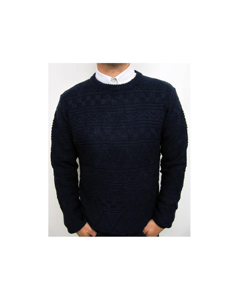Bellfield Aztec Pattern Crew Neck Jumper Navy