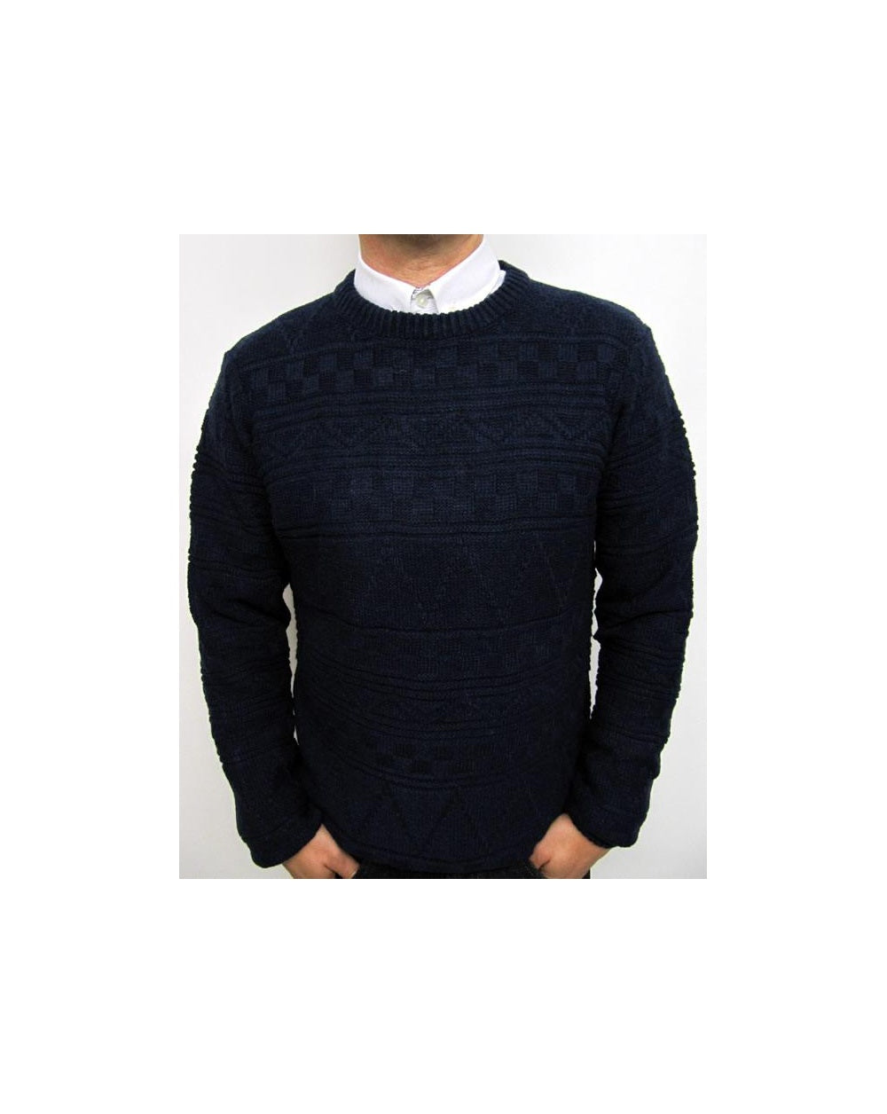 Bellfield Aztec Pattern Crew Neck Jumper Navy