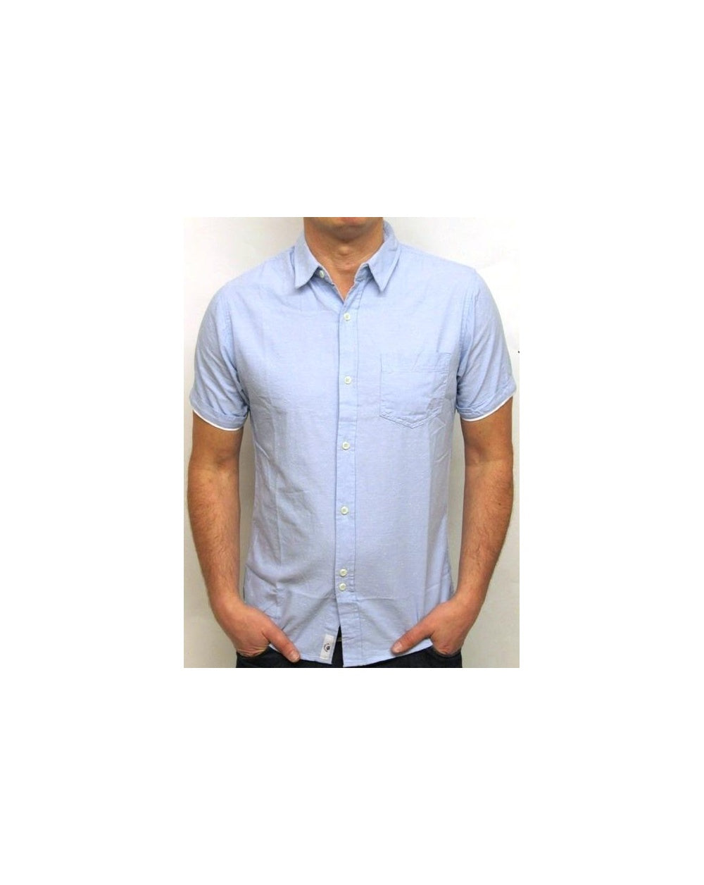 Bellfield Short Sleeve Chambray Shirt Sky Blue