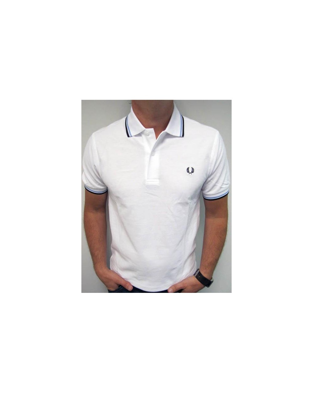 Fred Perry Twin Tipped Polo Shirt White/Sky Blue/Navy