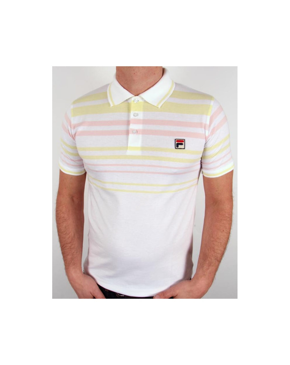 Fila Vintage Geeza Point Polo Shirt White/Pink/Yellow
