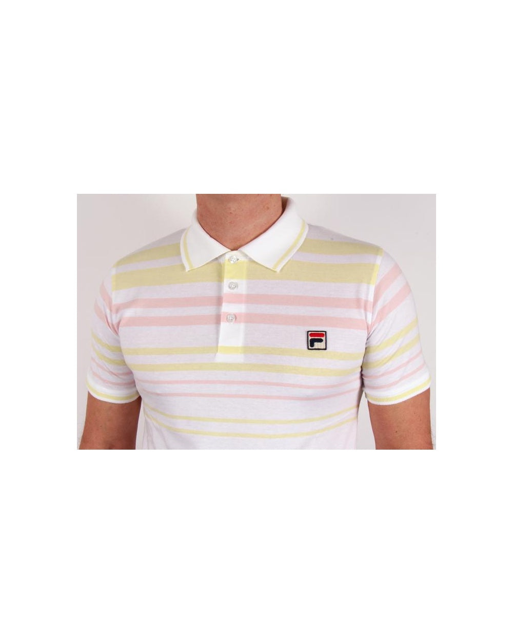 Fila Vintage Geeza Point Polo Shirt White/Pink/Yellow