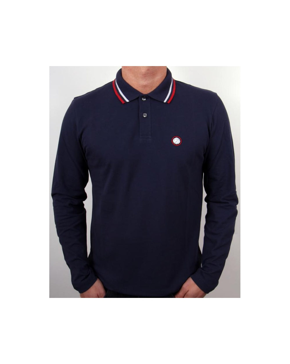 Pretty Green Tipped Long Sleeve Polo Shirt Navy