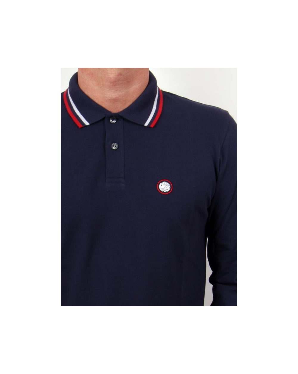 Pretty Green Tipped Long Sleeve Polo Shirt Navy