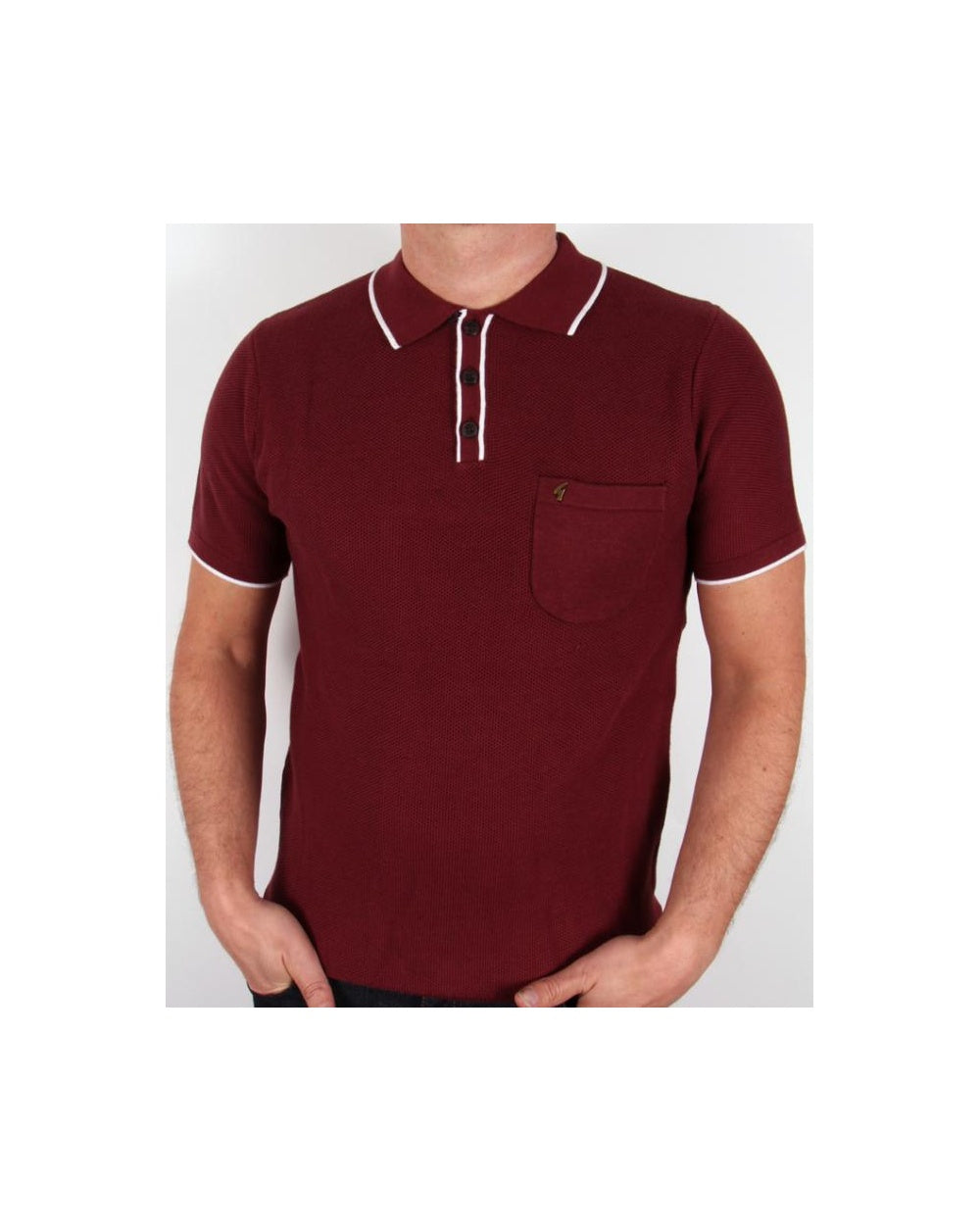 Gabicci Vintage Waffle Knitted Polo Shirt Port