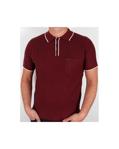Gabicci Vintage Waffle Knitted Polo Shirt Port