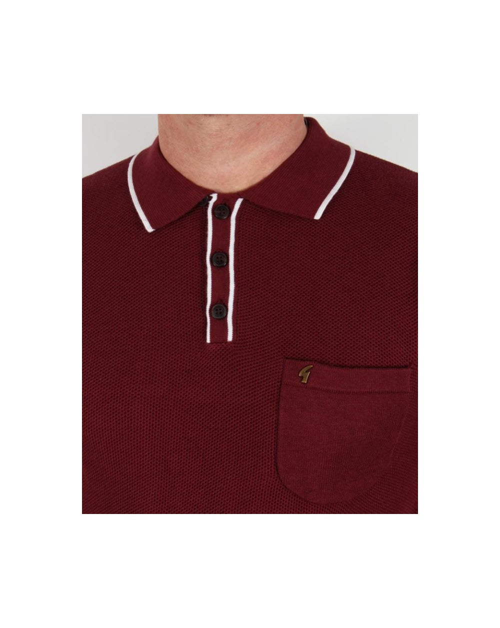Gabicci Vintage Waffle Knitted Polo Shirt Port