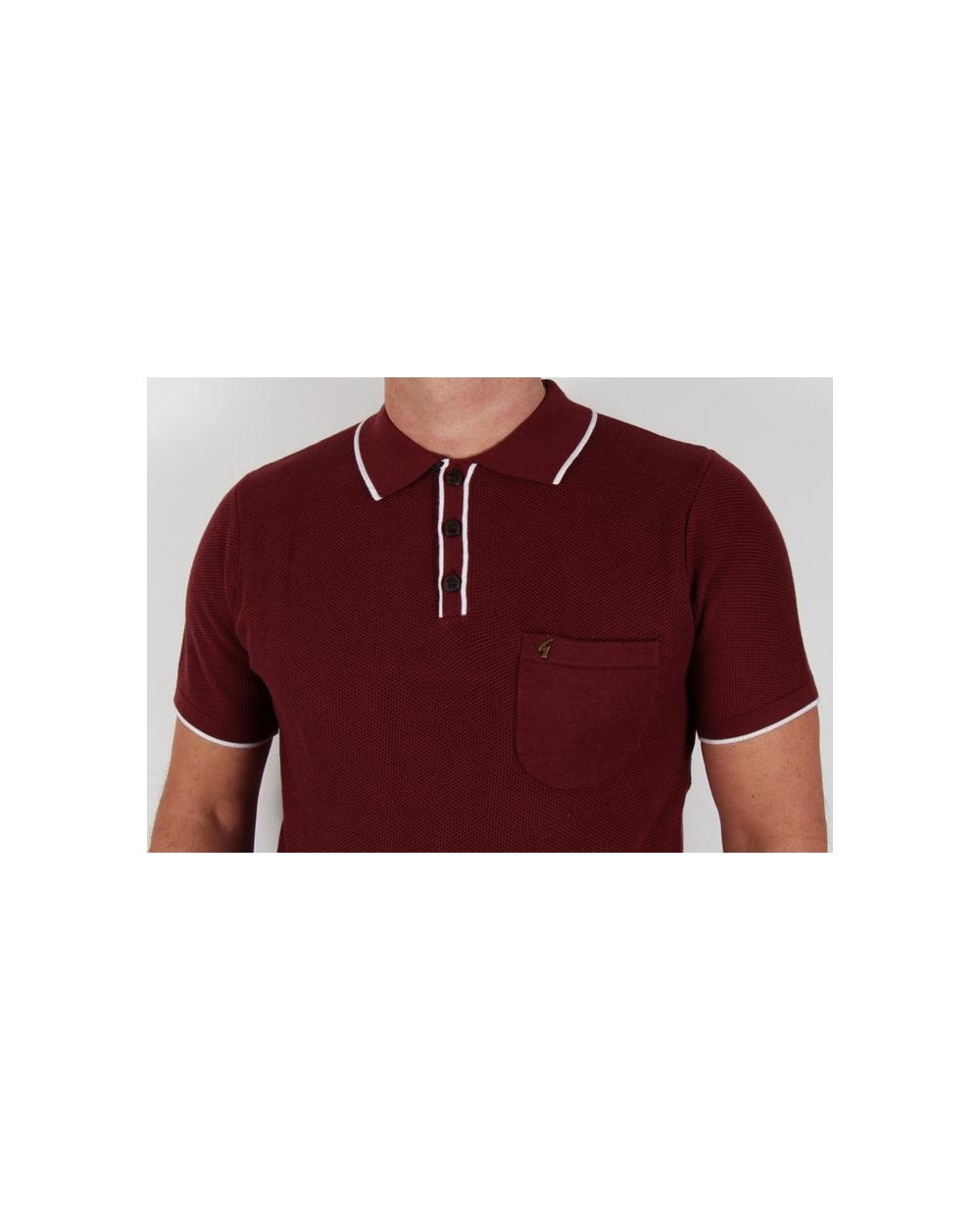 Gabicci Vintage Waffle Knitted Polo Shirt Port
