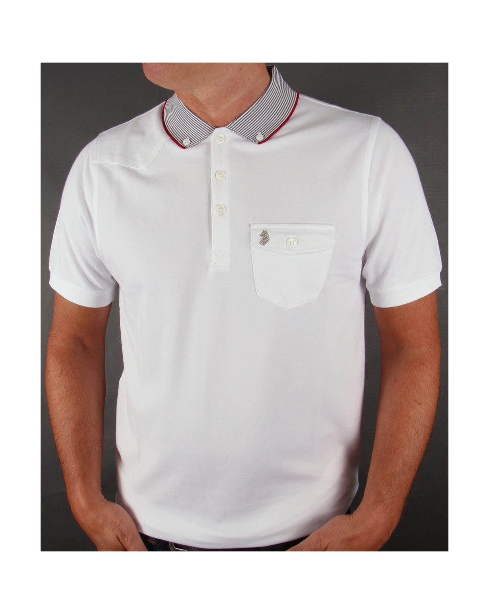 Luke Landbright Striped Collar Polo Shirt White