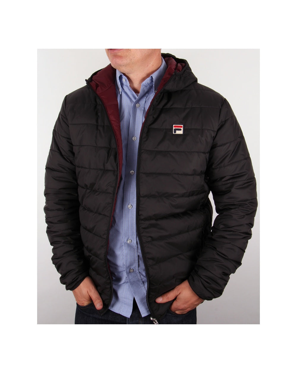 Fila Vintage Reversible Puffer Jacket Black/deep Wine