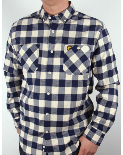 Lyle And Scott Herringbone Check Flannel Over Shirt Ivory/navy