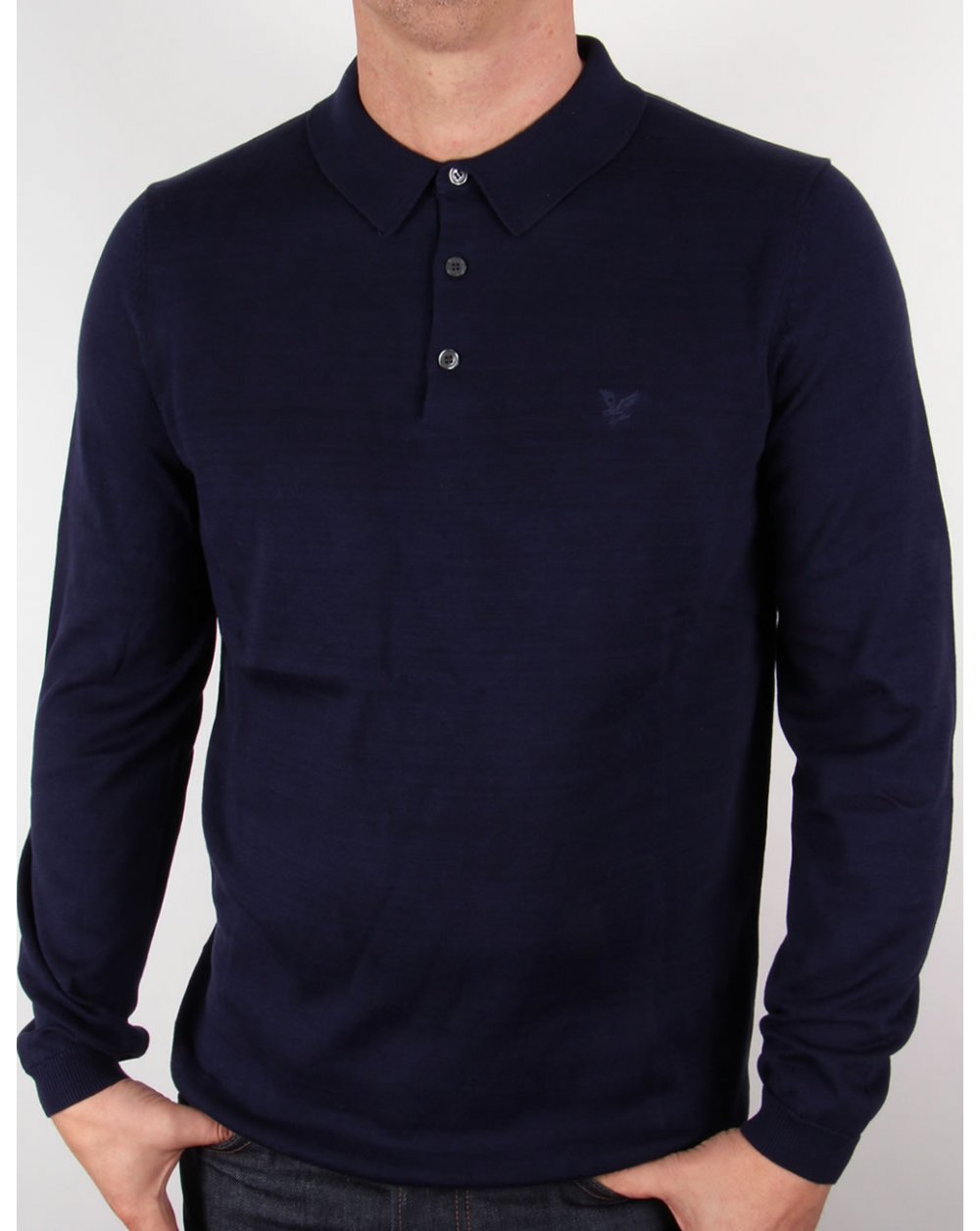 Lyle And Scott Mercerised Cotton L/s Knitted Polo Shirt Navy Blue