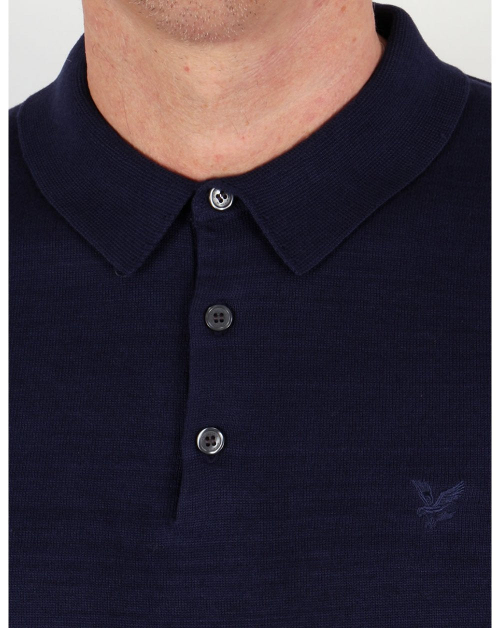 Lyle And Scott Mercerised Cotton L/s Knitted Polo Shirt Navy Blue
