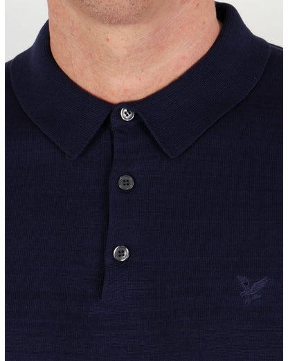 Lyle And Scott Mercerised Cotton L/s Knitted Polo Shirt Navy Blue