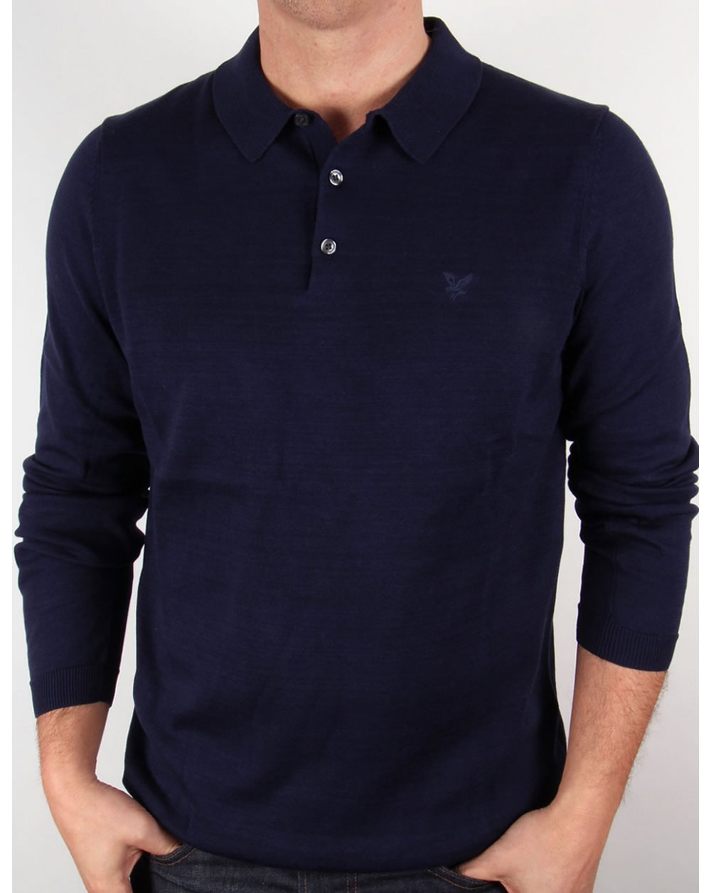 Lyle And Scott Mercerised Cotton L/s Knitted Polo Shirt Navy Blue