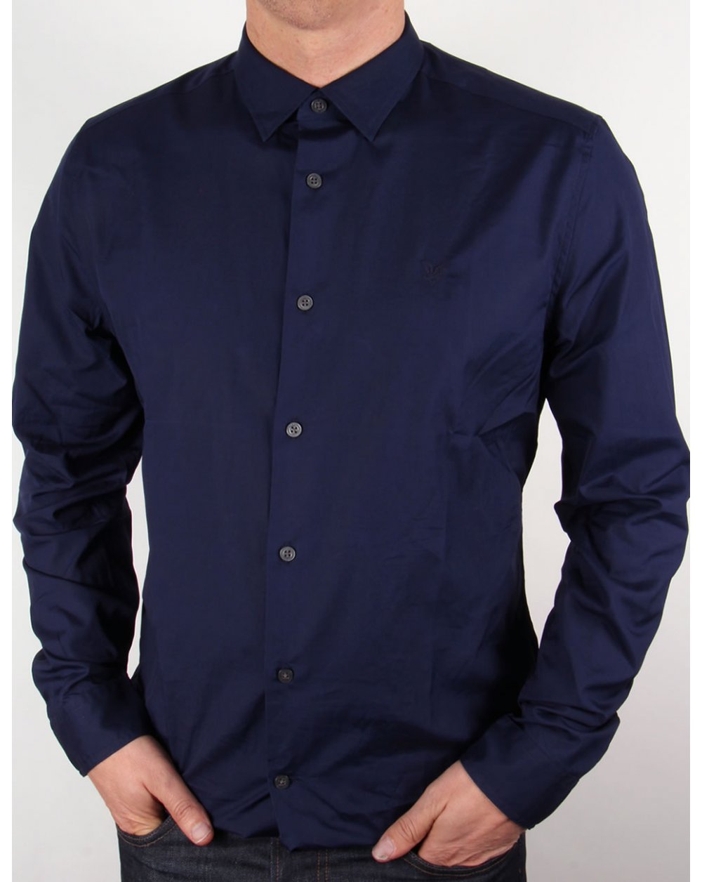 Lyle And Scott Tonal Badge L/s Poplin Shirt Navy Blue
