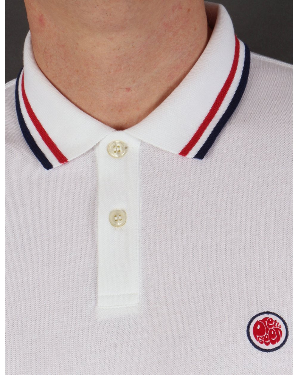 Pretty Green Tipped Long Sleeve Polo Shirt White