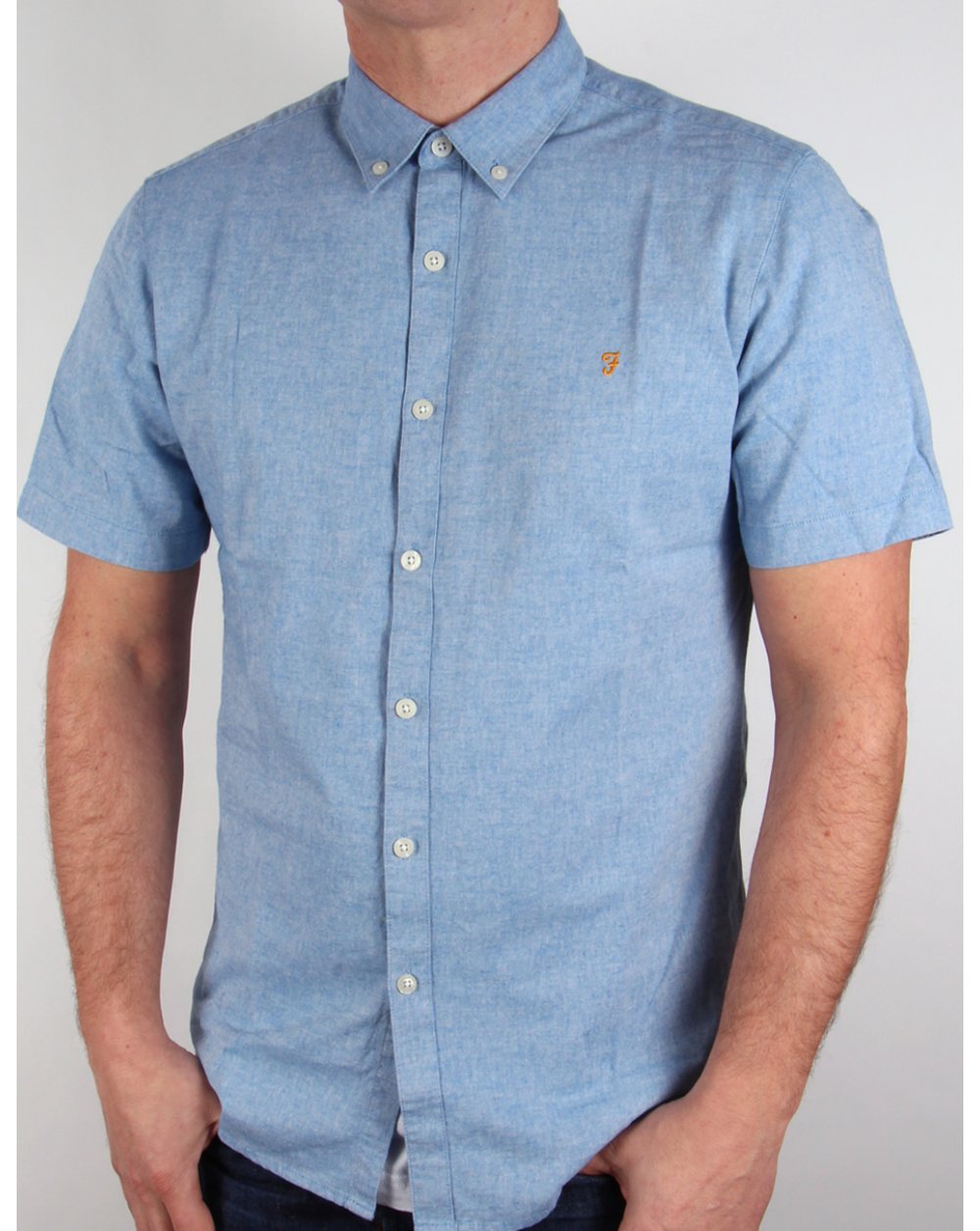 Farah Steen Short Sleeve Shirt Blue Marl