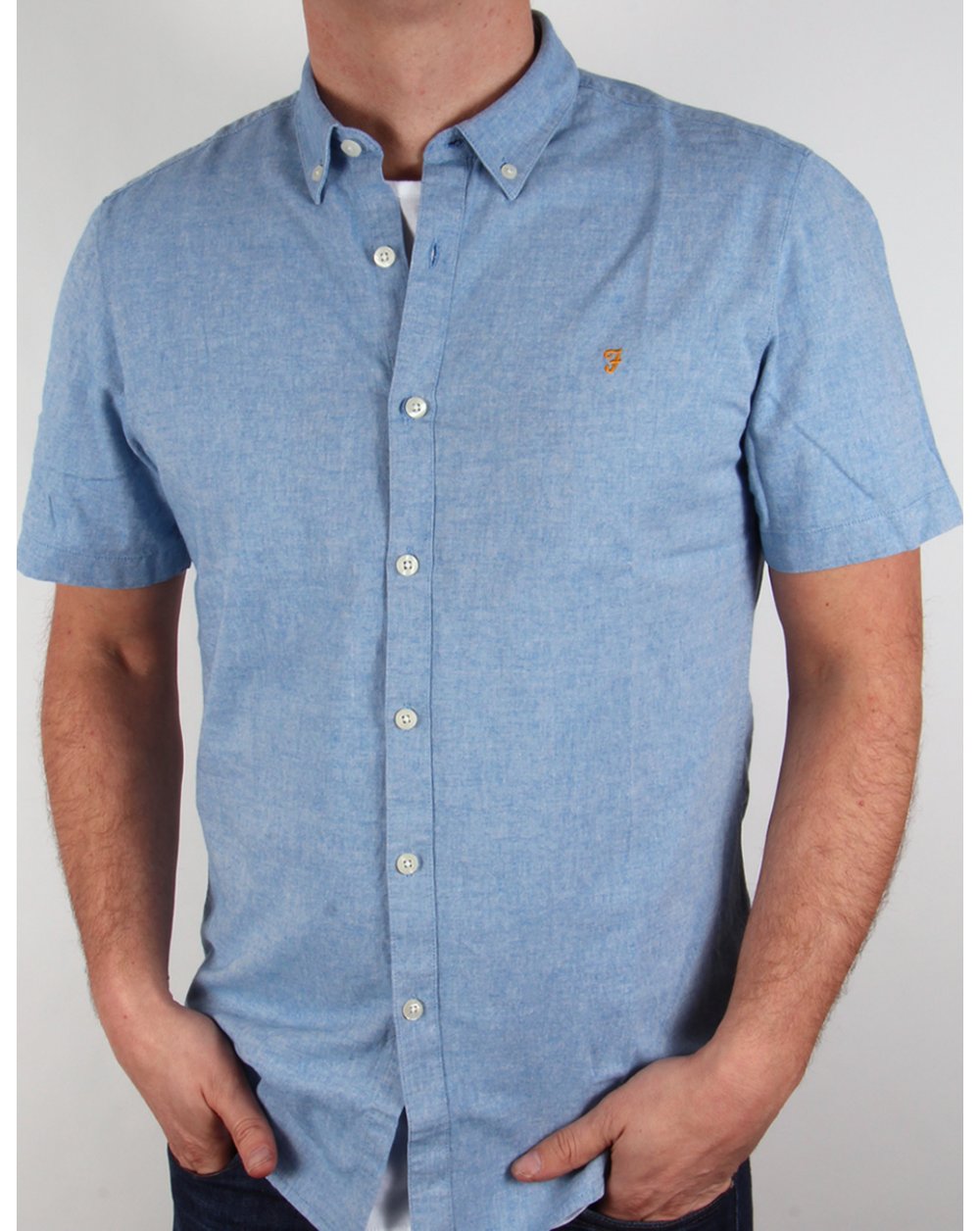 Farah Steen Short Sleeve Shirt Blue Marl