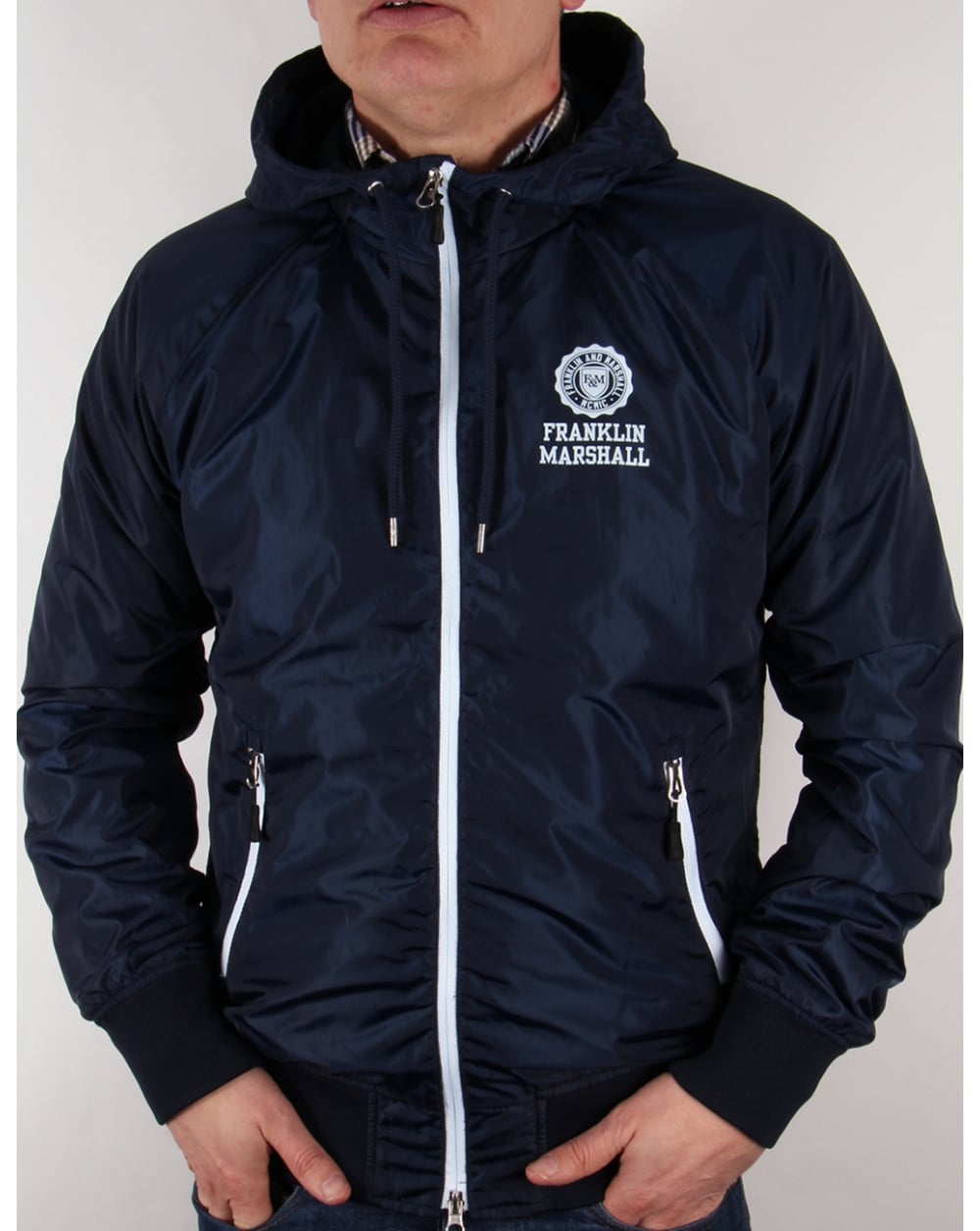 Franklin And Marshall Uni Zip Hooded Jacket Navy