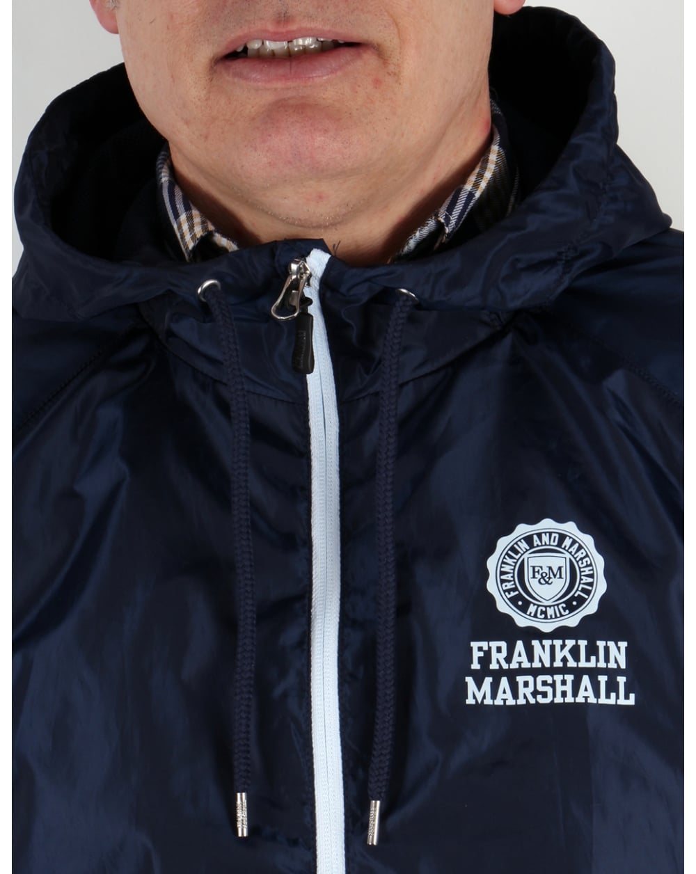 Franklin And Marshall Uni Zip Hooded Jacket Navy