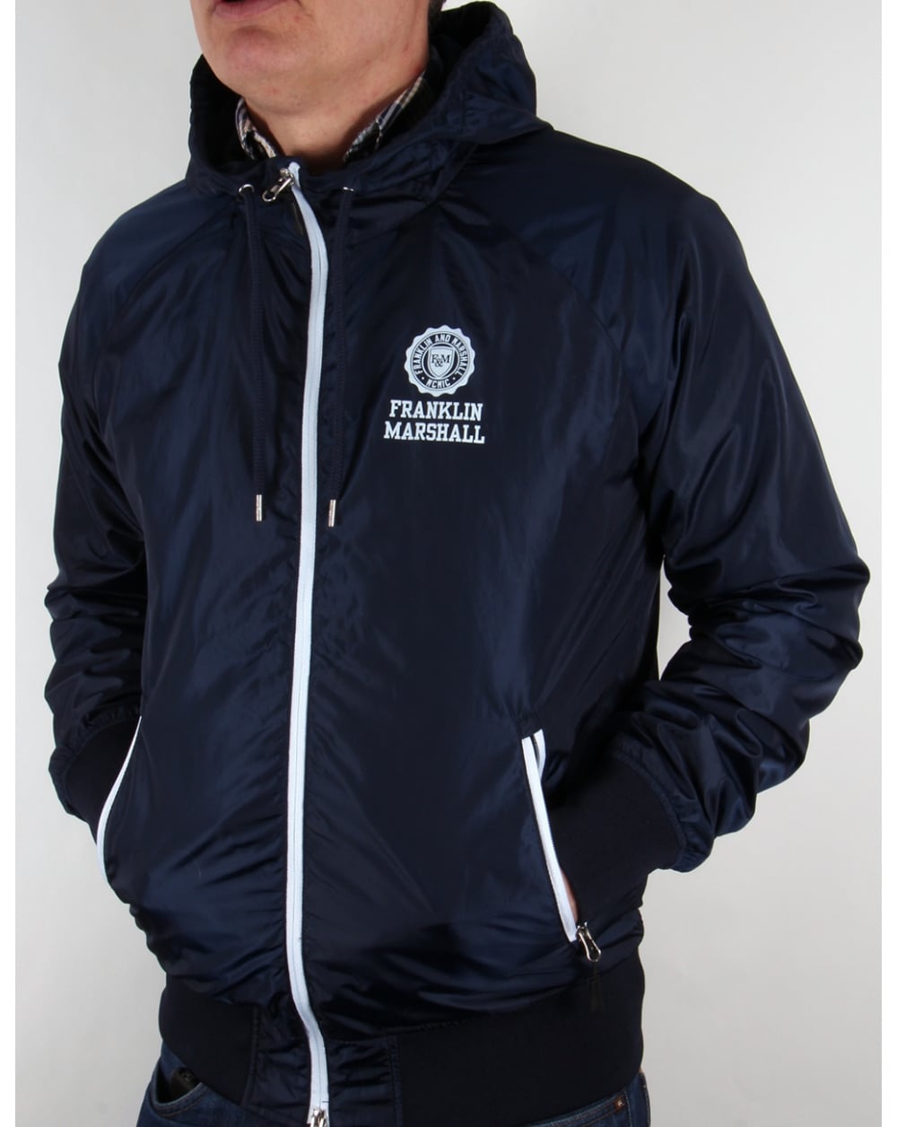 Franklin And Marshall Uni Zip Hooded Jacket Navy