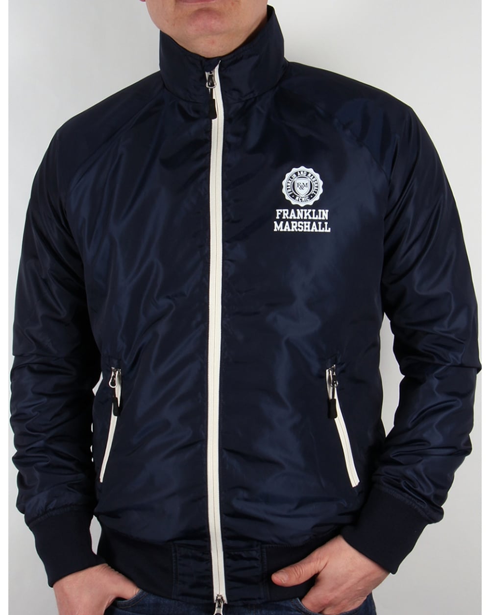 Franklin And Marshall Uni Zip Funnel Neck Jacket Navy