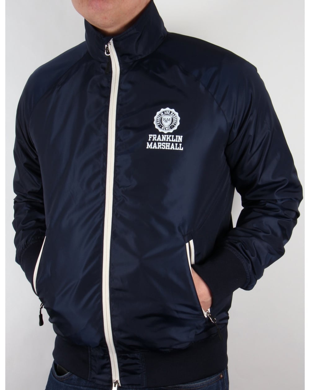 Franklin And Marshall Uni Zip Funnel Neck Jacket Navy