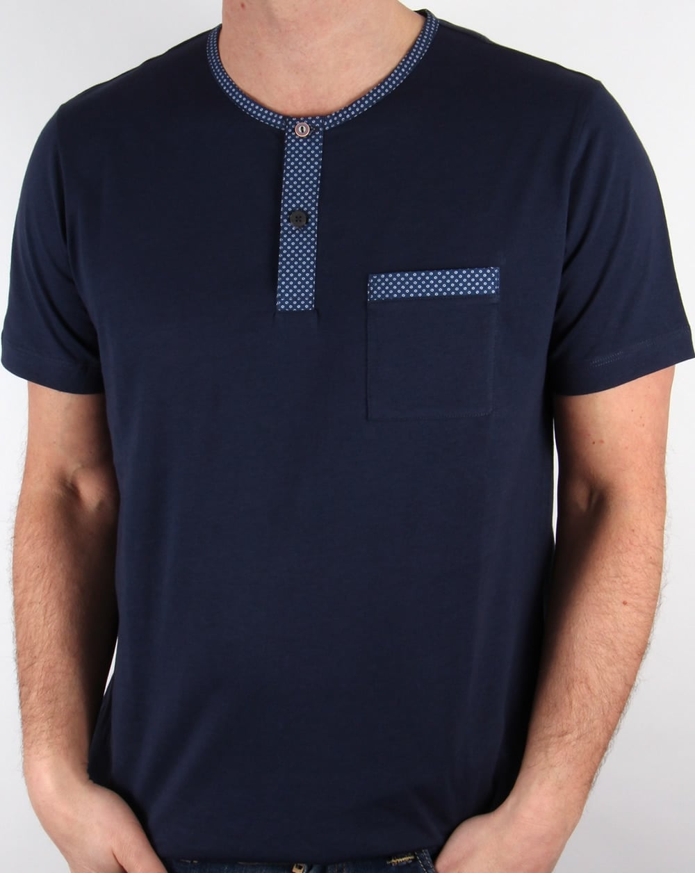 Pretty Green Bankhall Grandad Collar T-shirt Navy