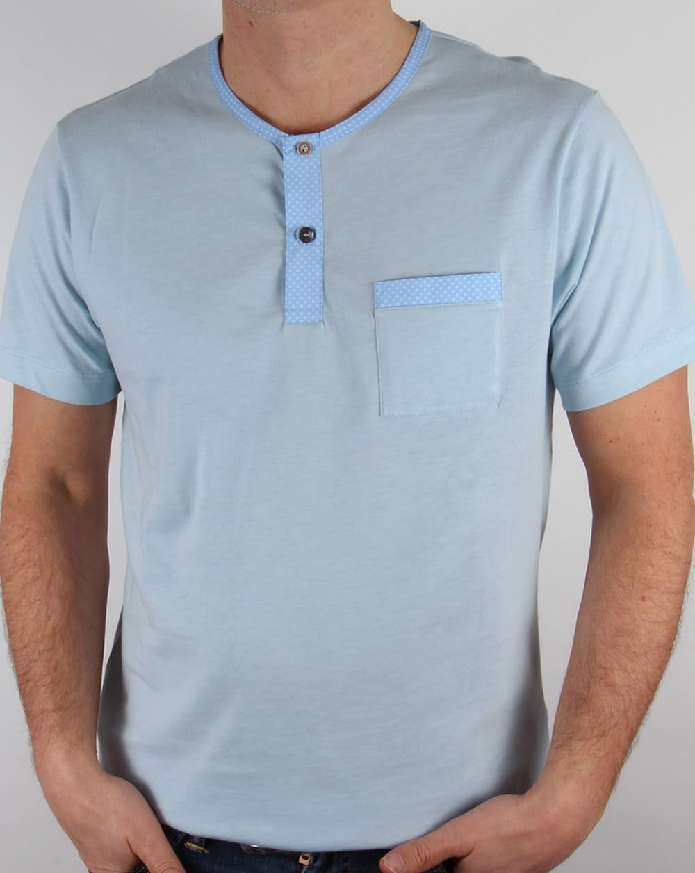 Pretty Green Bankhall Grandad Collar T-shirt Sky Blue