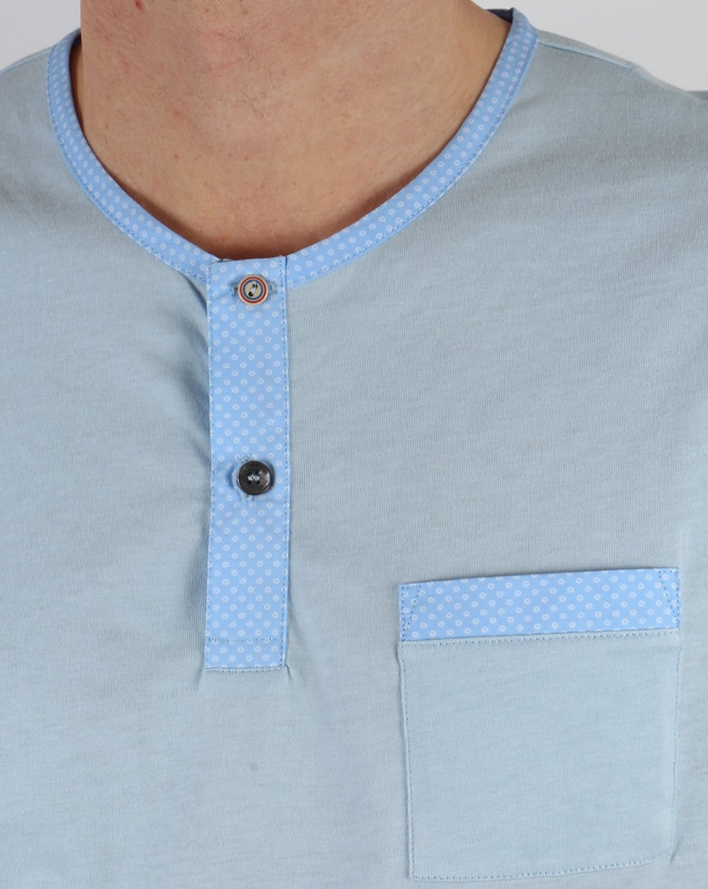 Pretty Green Bankhall Grandad Collar T-shirt Sky Blue