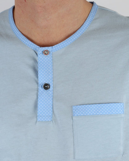 Pretty Green Bankhall Grandad Collar T-shirt Sky Blue
